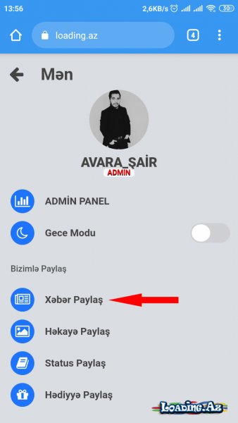 Mobil versiyada Xəbər Əlavə etmək qaydası
