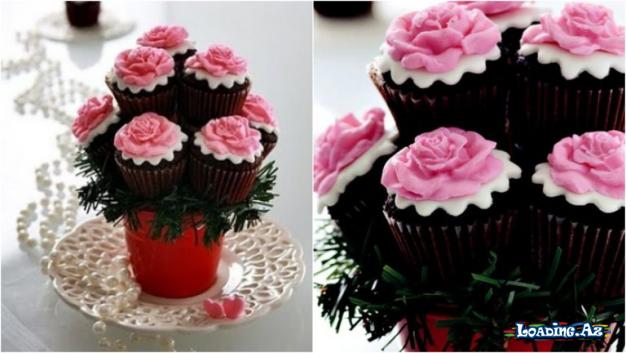 Xüsusi Günlər Üçün Gül Naxışlı Cupcake - Take.Az