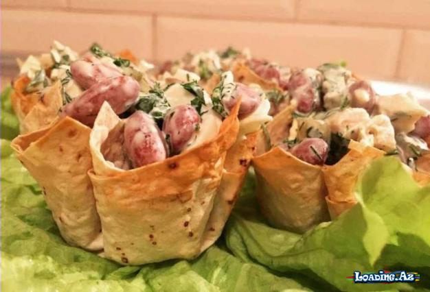 Lobyalı, toyuqlu salat resepti - Video resept - Take.Az