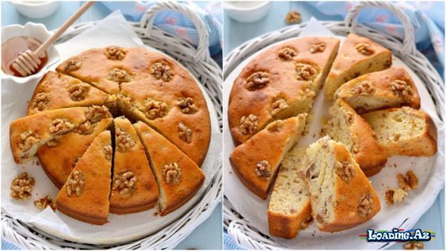 Pambıq Kimi Yumşaq Ballı və Qozlu Biskvit - Take.Az