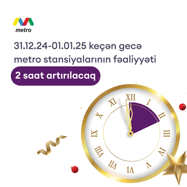 Bakı metrosu yeni il gecəsi saat 2-yə qədər işləyəcək