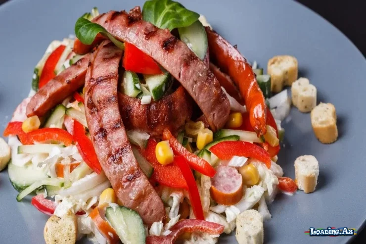 Kolbasa, qarğıdalı, xiyar, yumurta və krutonlu SALAT - Take.Az