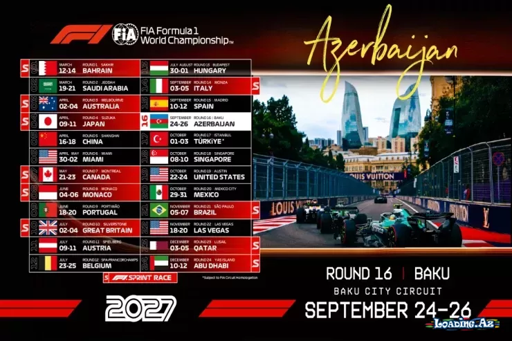 2027-ci il Formula 1 Azərbaycan Qran-prisi yenə sentyabrda olacaq - Sun.Az